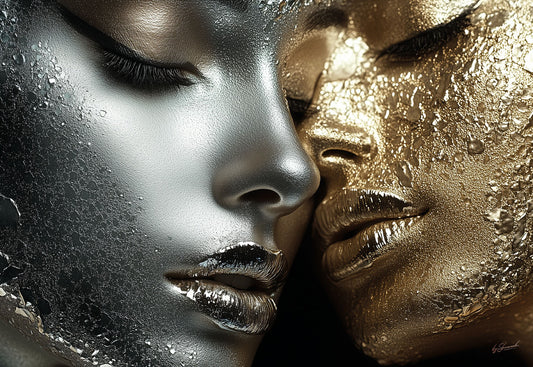 Glasschilderij 160x110cm Gouden/zilveren vrouwen