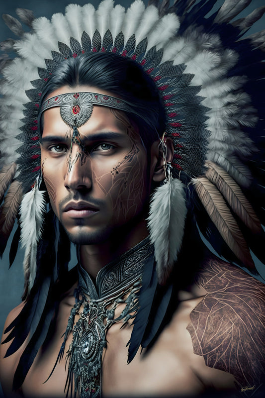 Glasschilderij 80x120cm Indiaan man