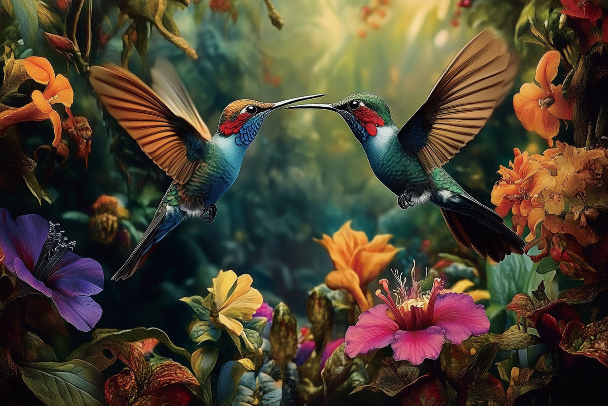 Glasschilderij 80x120cm Vliegende kolibris