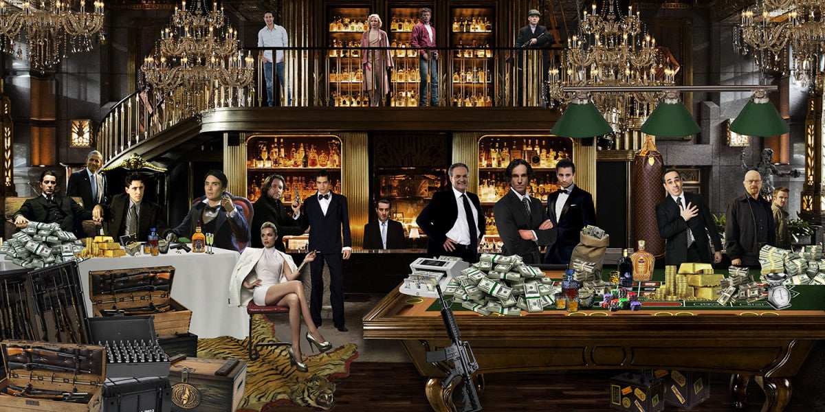 Glasbild «Mafia in der Bar» 160 × 80 cm
