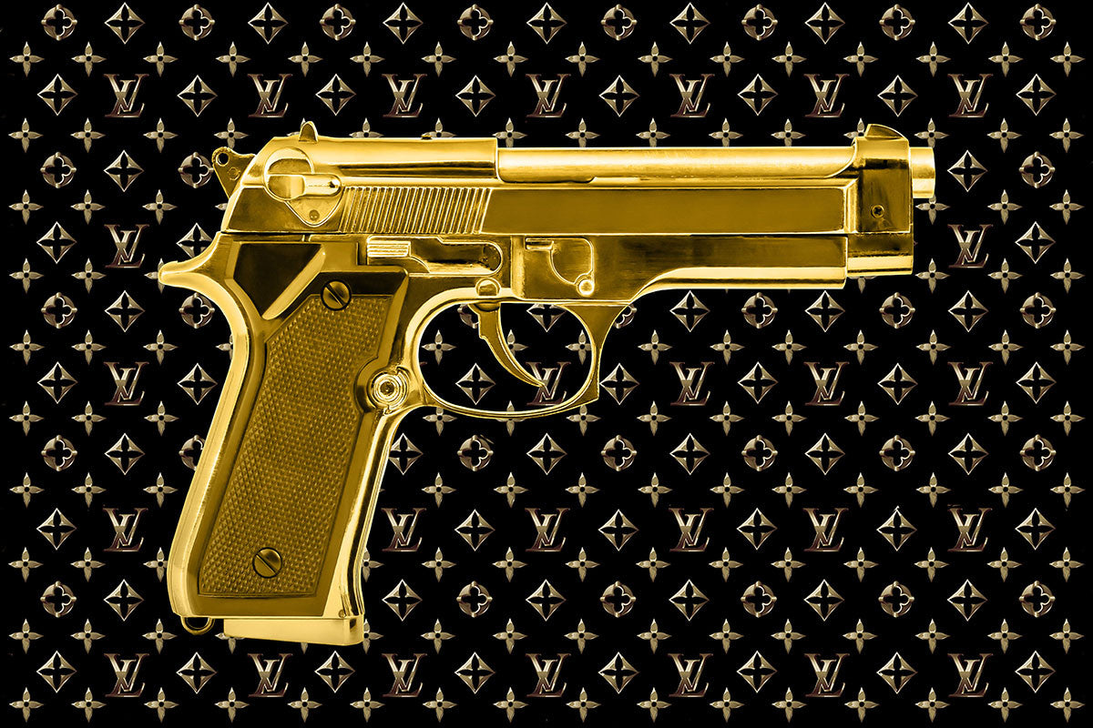 Glasbild «Goldenes Gewehr» 80 × 60 cm – Blattgold