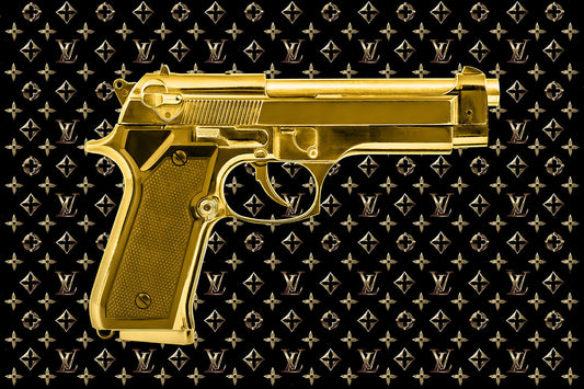 Glasbild «Goldenes Gewehr» 80 × 60 cm – Blattgold