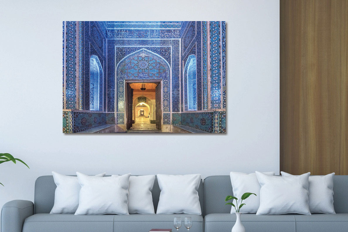 Glasbild mit 3D-Relief 160x110cm Blaue Moschee