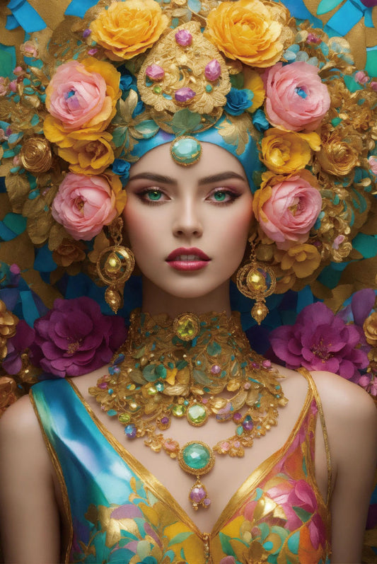 Glasschilderij 80x120cm vrouw met rozen