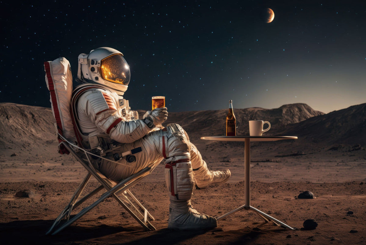 Glasschilderij 120x80cm Biertje op de maan