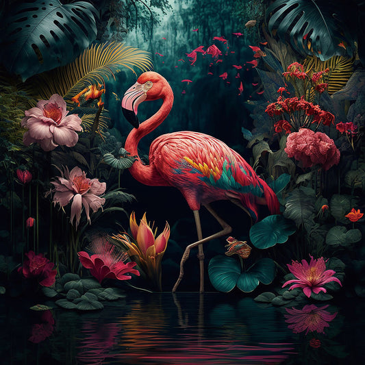 Glasschilderij 80x80cm Flamingo links