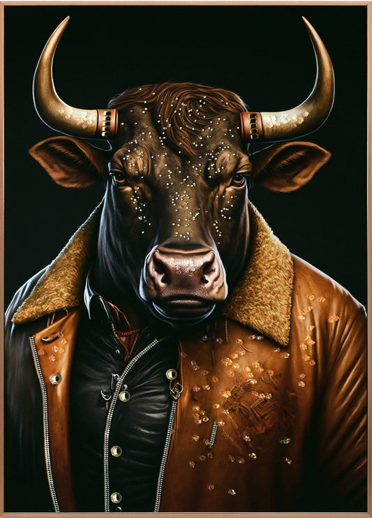 Canvas incl. lijst 53x73cm Glitter & glans finish Stier