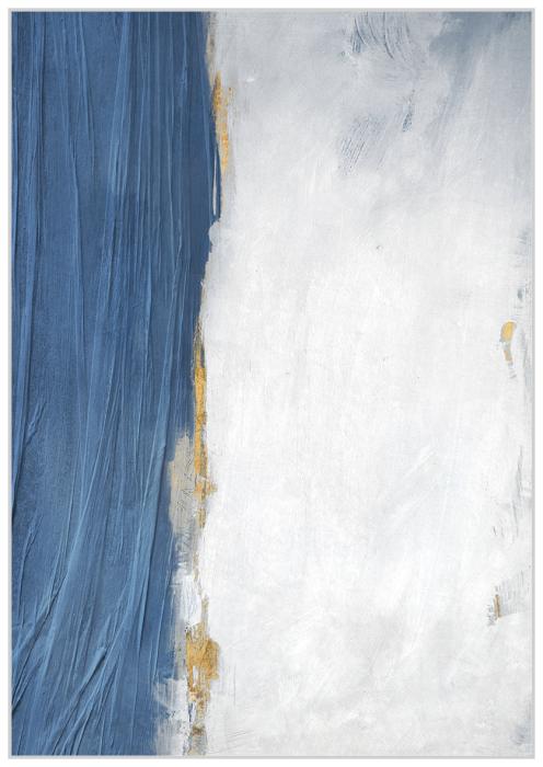 Olieverfschilderij incl. baklijst wit  90x120cm 'Blue Streak' Materiaal: acrylverf+gerecycled papier