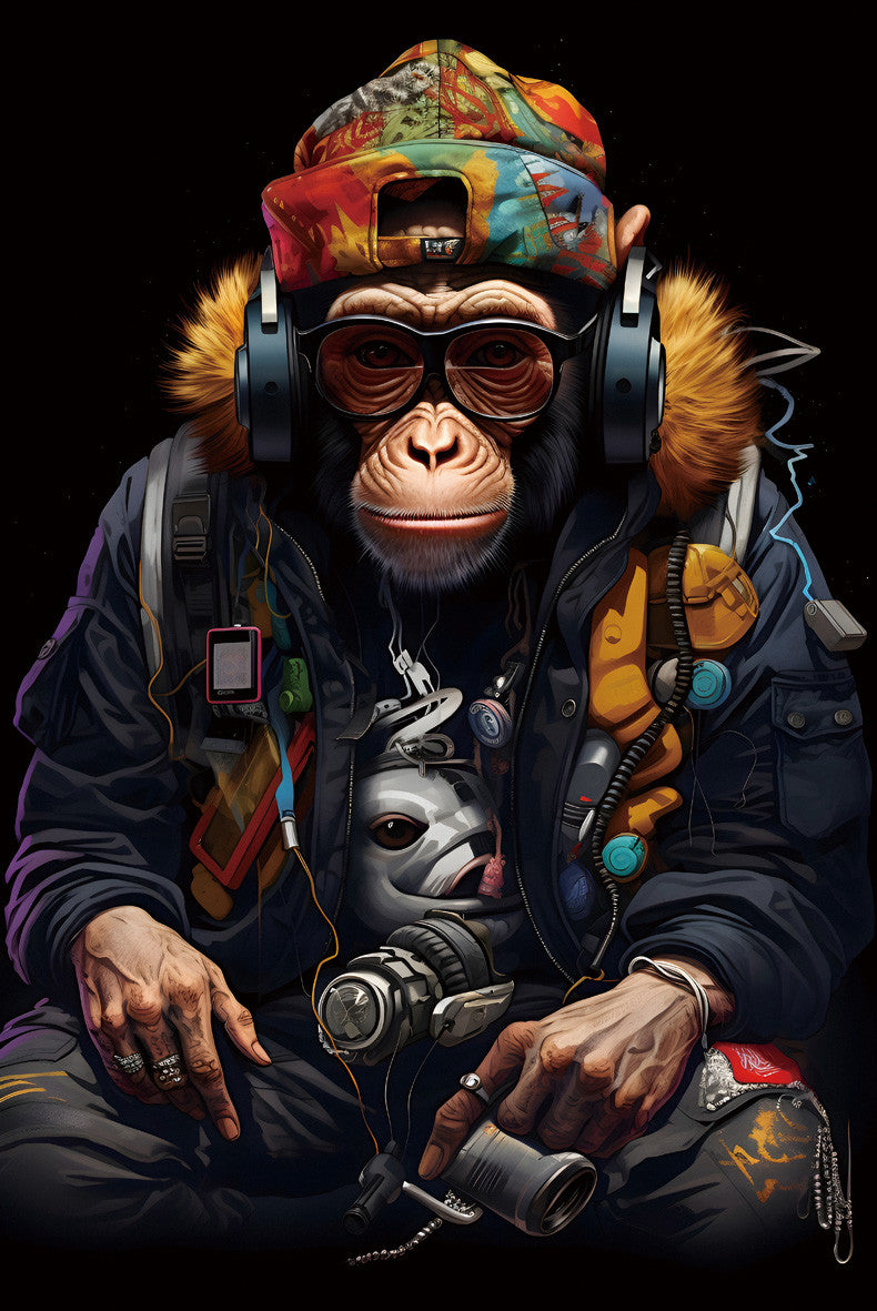 Glasbild «Affe mit Kopfhörer» 80 × 120 cm
