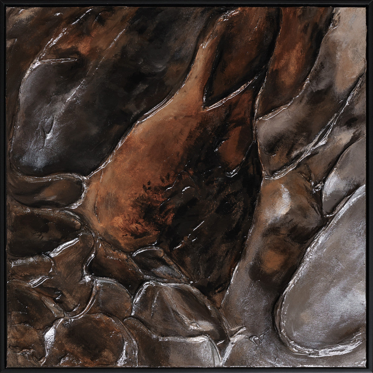 Ölgemälde «Hochglanz Schwarz» 100 × 100 cm mit Rahmen – Ansicht 2