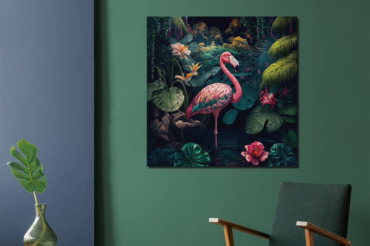 Glasbild «Flamingo (rechts)» 80 × 80 cm – Ansicht 2