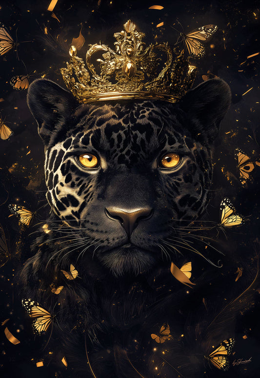 Glasschilderij 110x160cm Zwarte panter met kroon