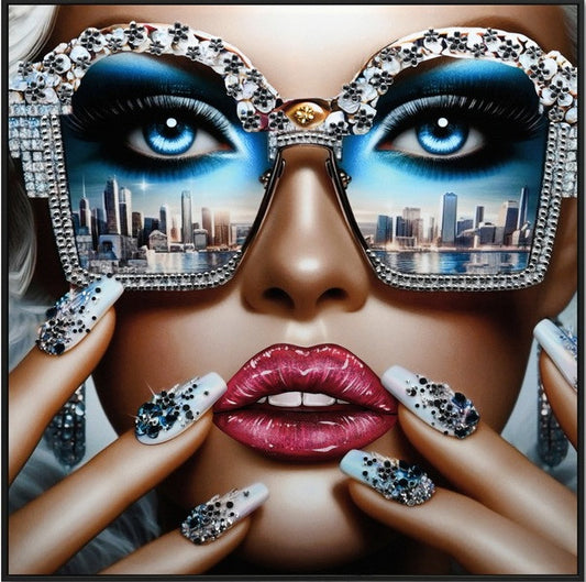 Canvas incl. lijst 63x63cm Glitter & glans finish Lady NYC