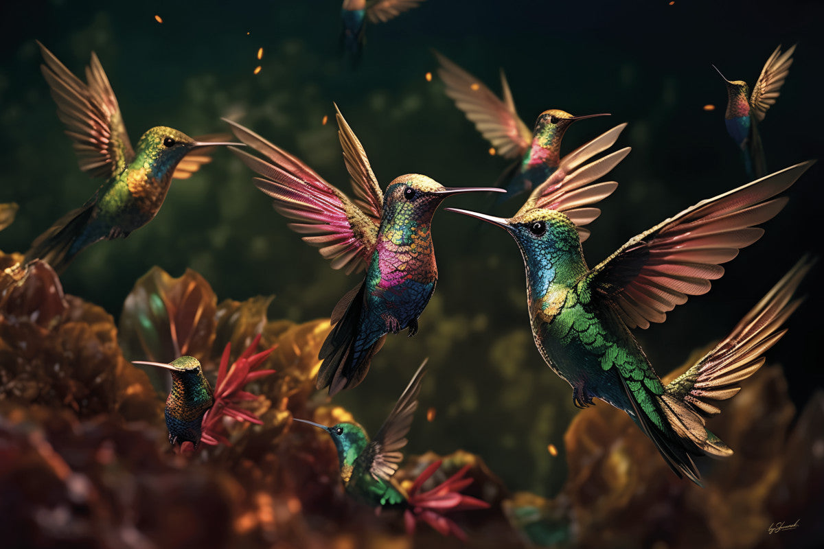 Glasbild «Bunte Kolibris» 160 × 110 cm