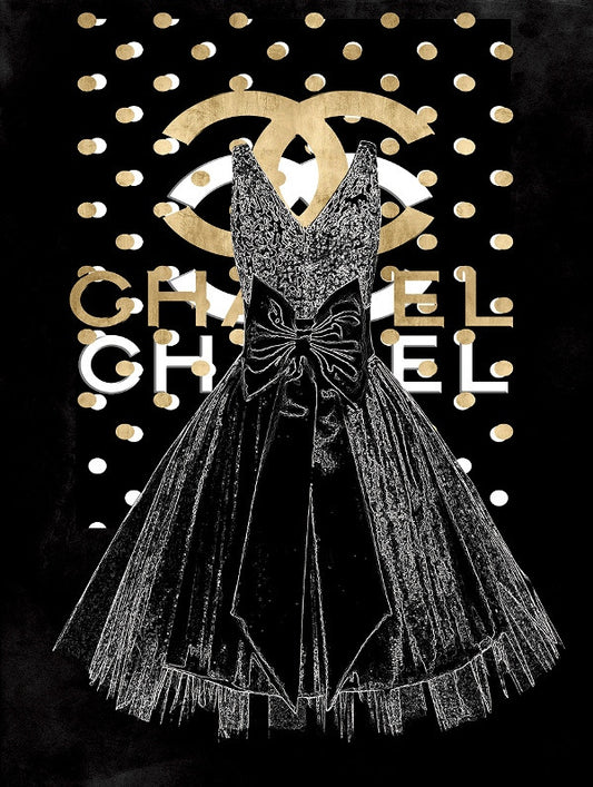 Glasschilderij met goudfolie 60x80cm Zwarte jurk