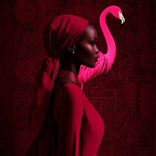 Glasschilderij 80x80cm Burgundy Flamingo