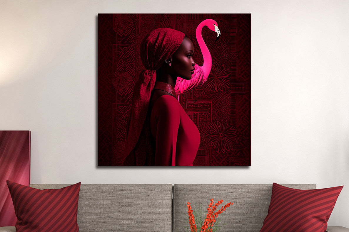 Glasbild «Flamingo in Burgund» 80 × 80 cm – Ansicht 2