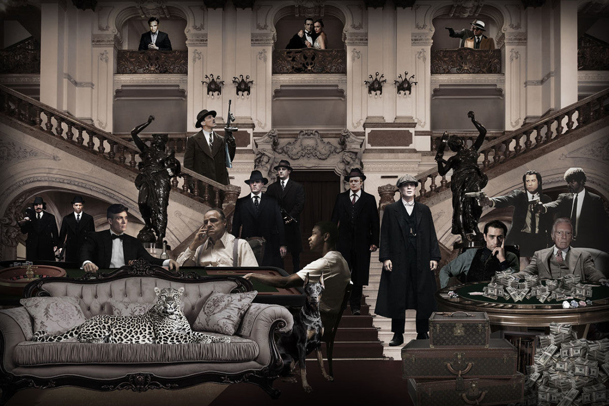 Glasbild «Mafia schwarz/weiss» 160 × 110 cm
