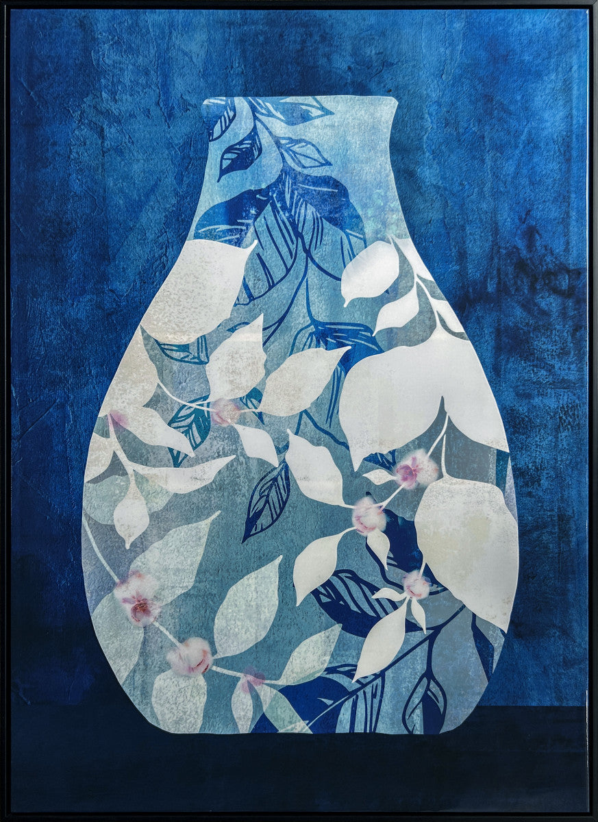 3D wanddecoratie 83x123cm 'Blue Vase' glossy