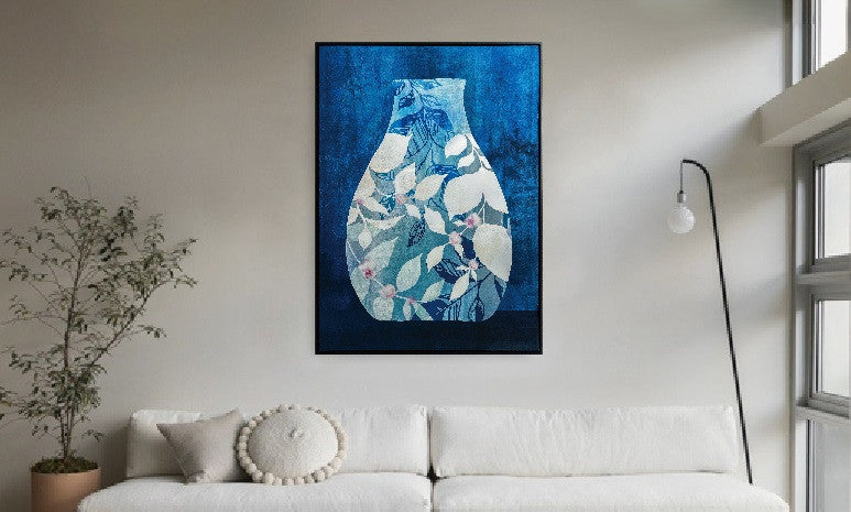 3D Wanddekoration 83x123cm 'Blaue Vase' glänzend