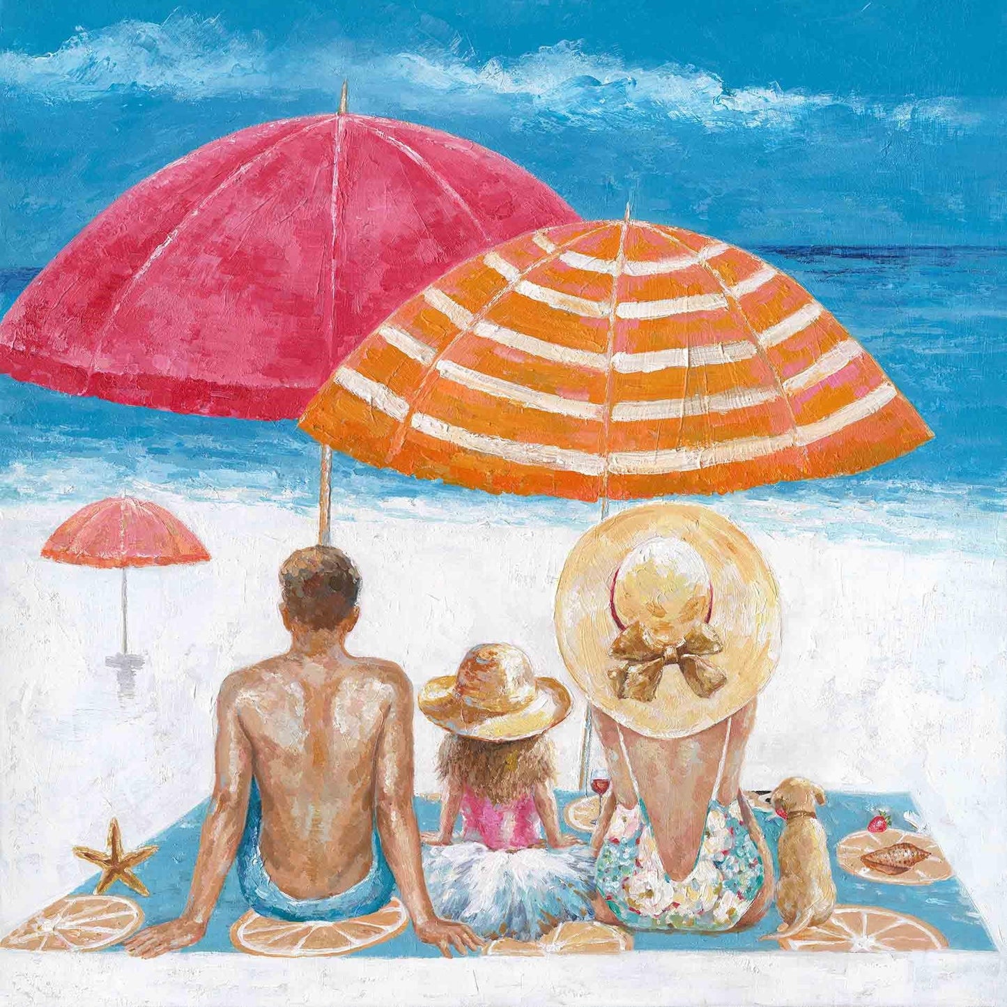 Canvas 100x100cm 'Gezin op het strand'