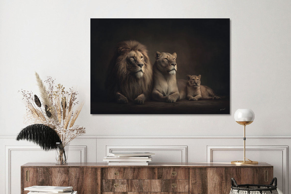 Glasbild «Liegende Löwenfamilie» 160 × 110 cm – Ansicht 2