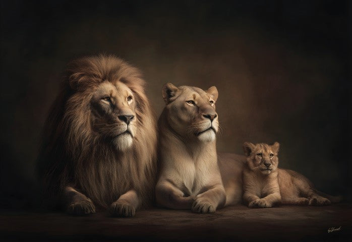 Glasbild «Liegende Löwenfamilie» 160 × 110 cm