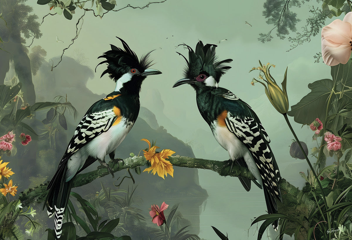 Glasschilderij 160x110cm Vogels met kuif