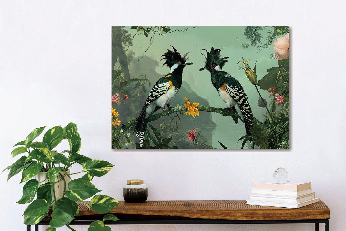 Glasbild «Vögel mit Haube» 160 × 110 cm – Ansicht 2