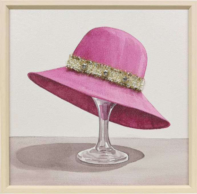 Ingelijst schilderij met versiering 40x40cm Roze hoed