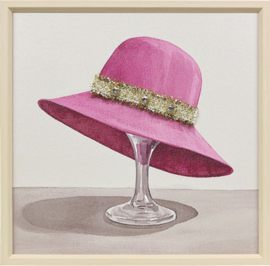 Ingelijst schilderij met versiering 40x40cm Roze hoed