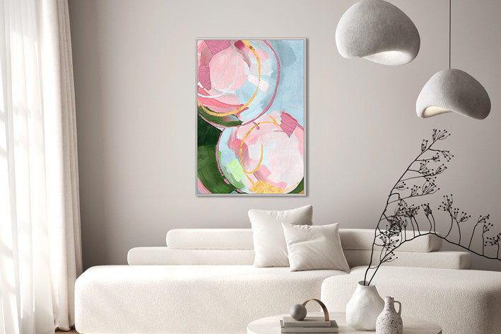 Leinwand inkl. Rahmen 80x120cm 'Pink Circles' Material: Acrylfarbe + Goldfolie