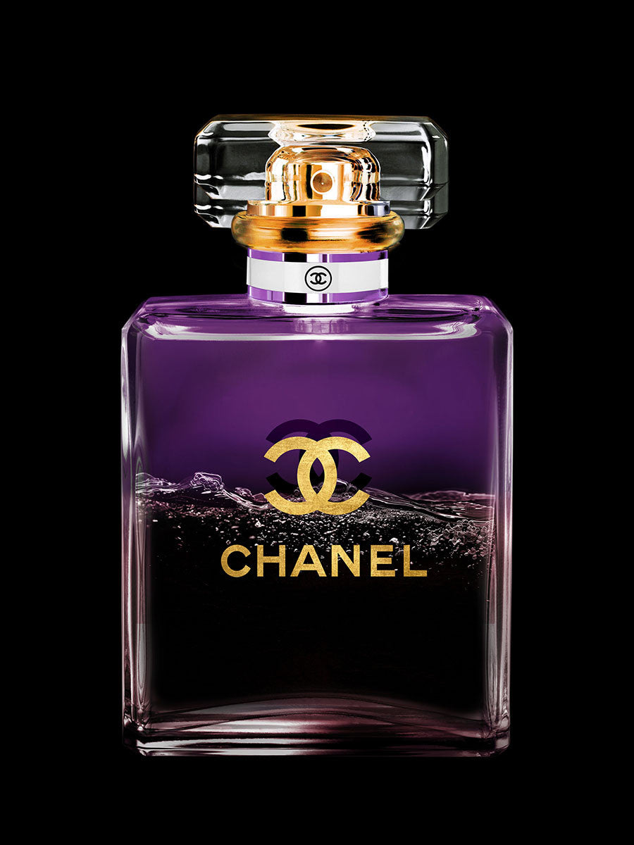 Glasschilderij met goudfolie 60x80cm Doorzichtig flesje paars water