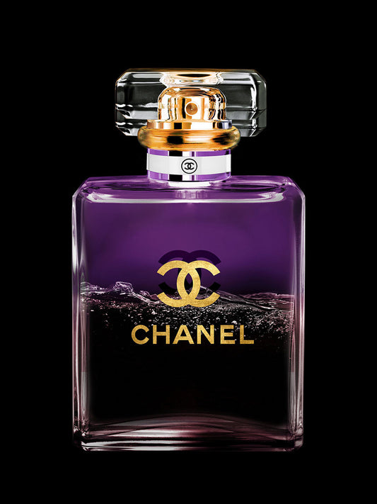 Glasschilderij met goudfolie 60x80cm Doorzichtig flesje paars water