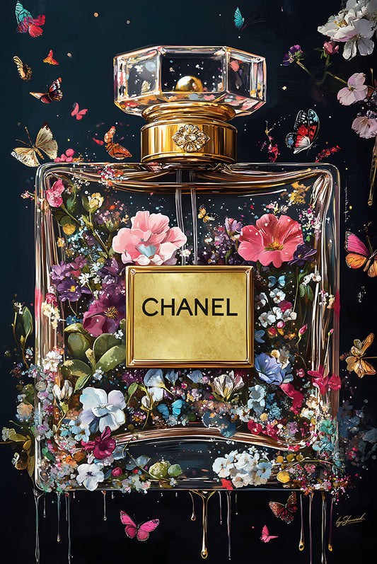 Glasschilderij 80x120cm Doorzichtig flesje met bloemen