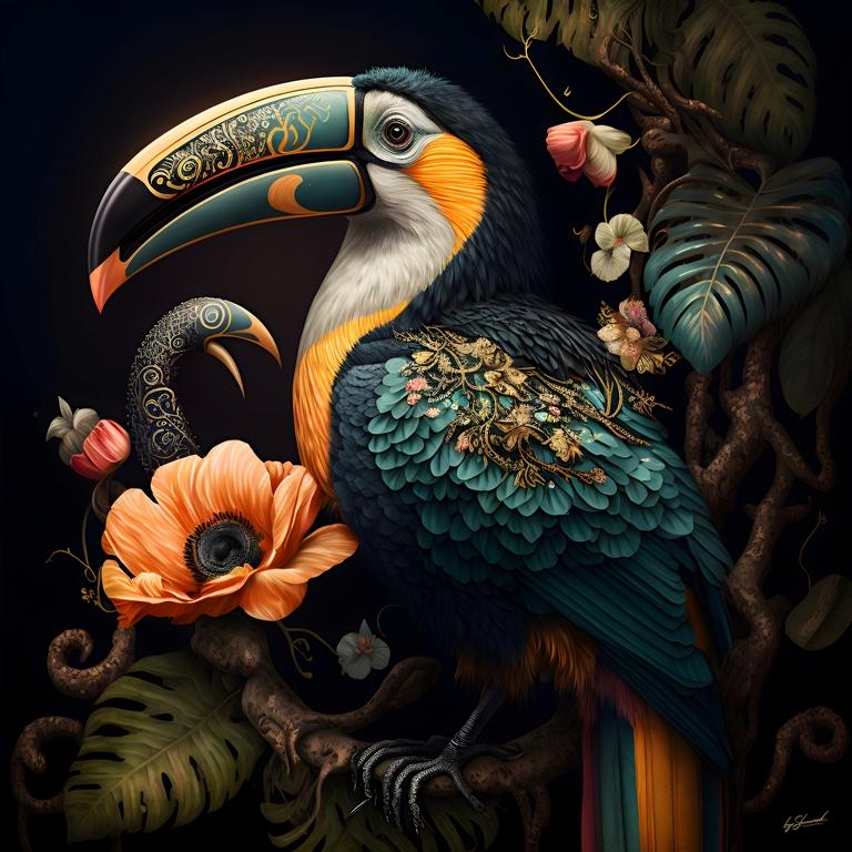 Glasschilderij 120x120cm 3D Toekan