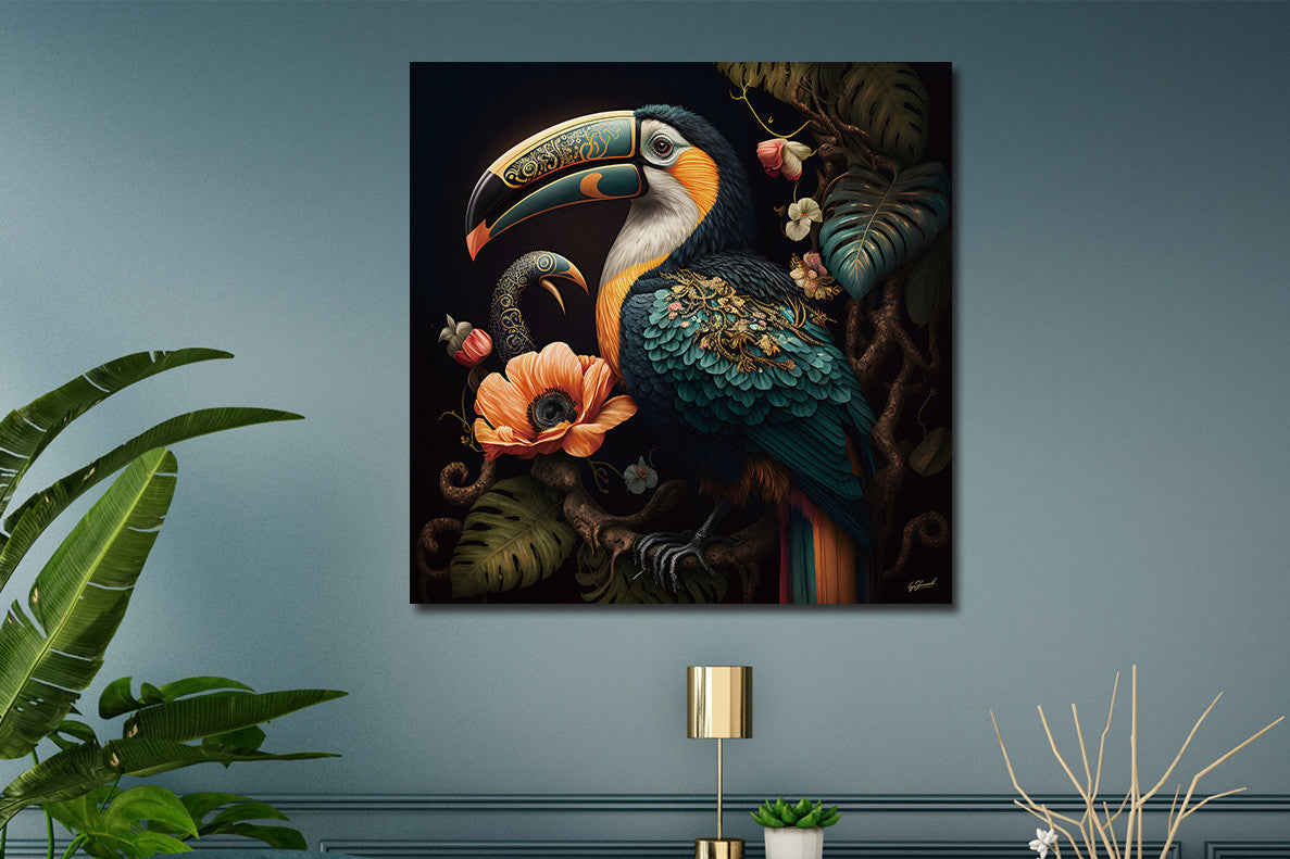 Glasbild «Tukan» 120 × 120 cm – 3D-Effekt – Ansicht 2