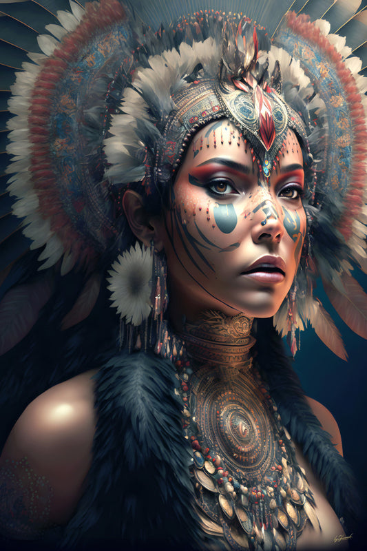 Glasschilderij 80x120cm Indiaan vrouw