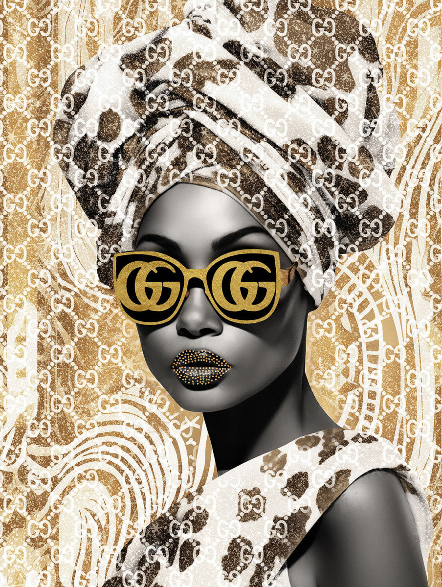 Glasschilderij met goudfolie 60x80cm Fashion bril