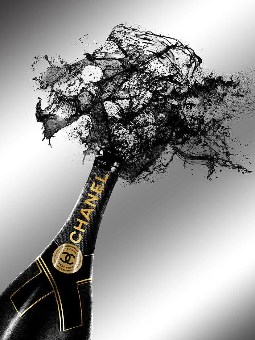 Glasschilderij met goudfolie 60x80cm Bloemen uit champagne