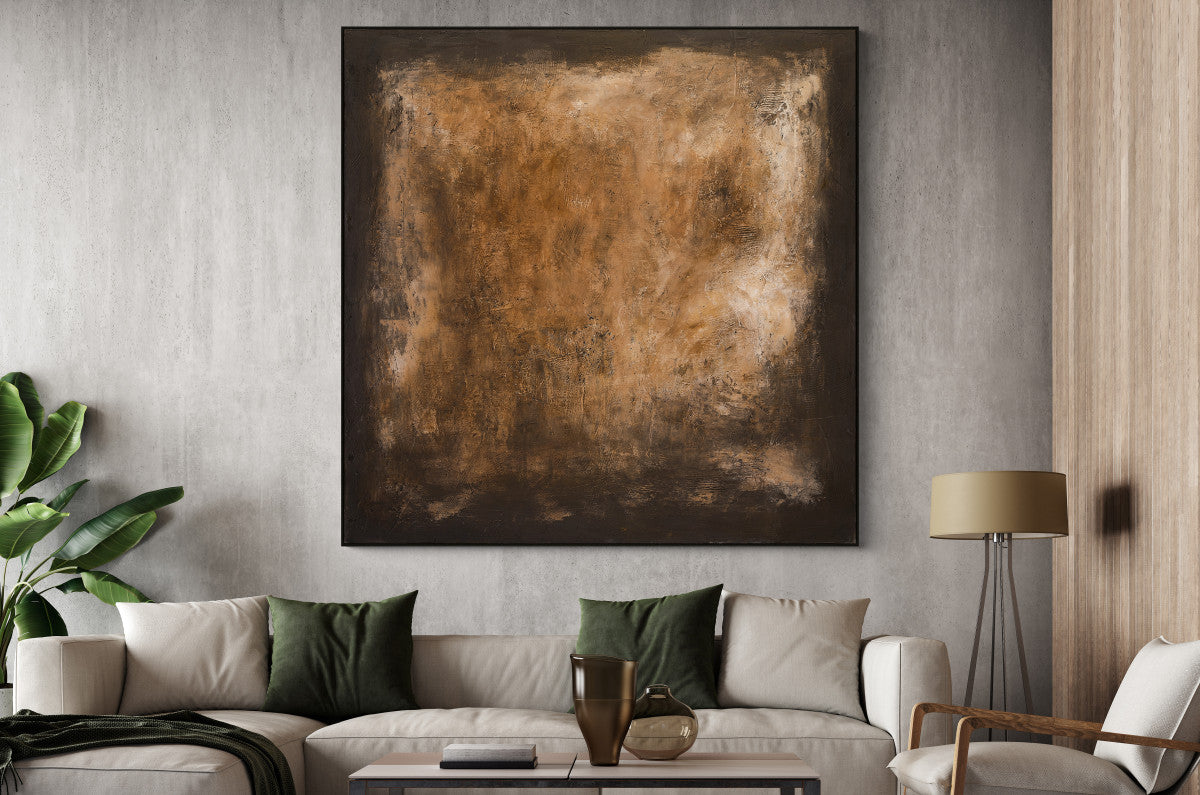Ölgemälde «Goldene Blitze» 150 × 150 cm mit Rahmen, handgemalt