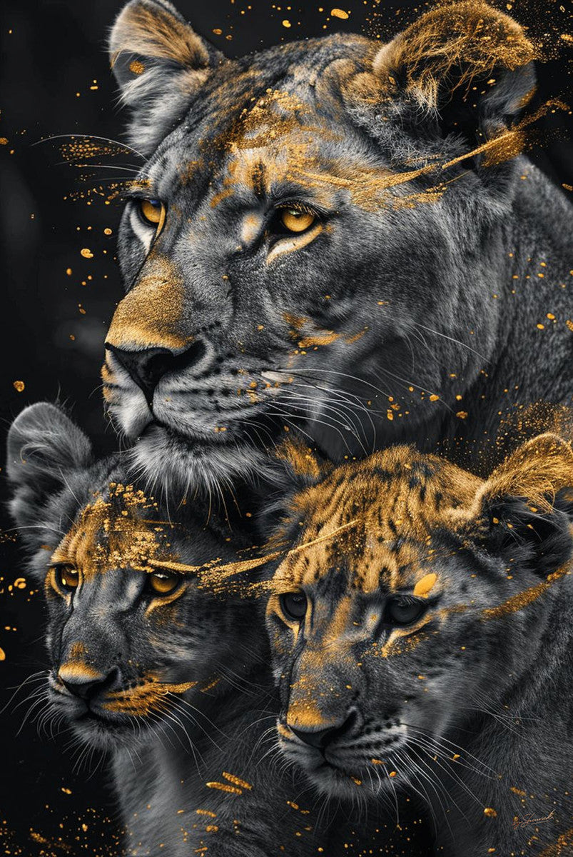 Glasschilderij 80x120cm Tijgers met gouden tinten