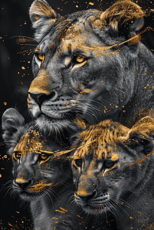 Glasschilderij 80x120cm Tijgers met gouden tinten