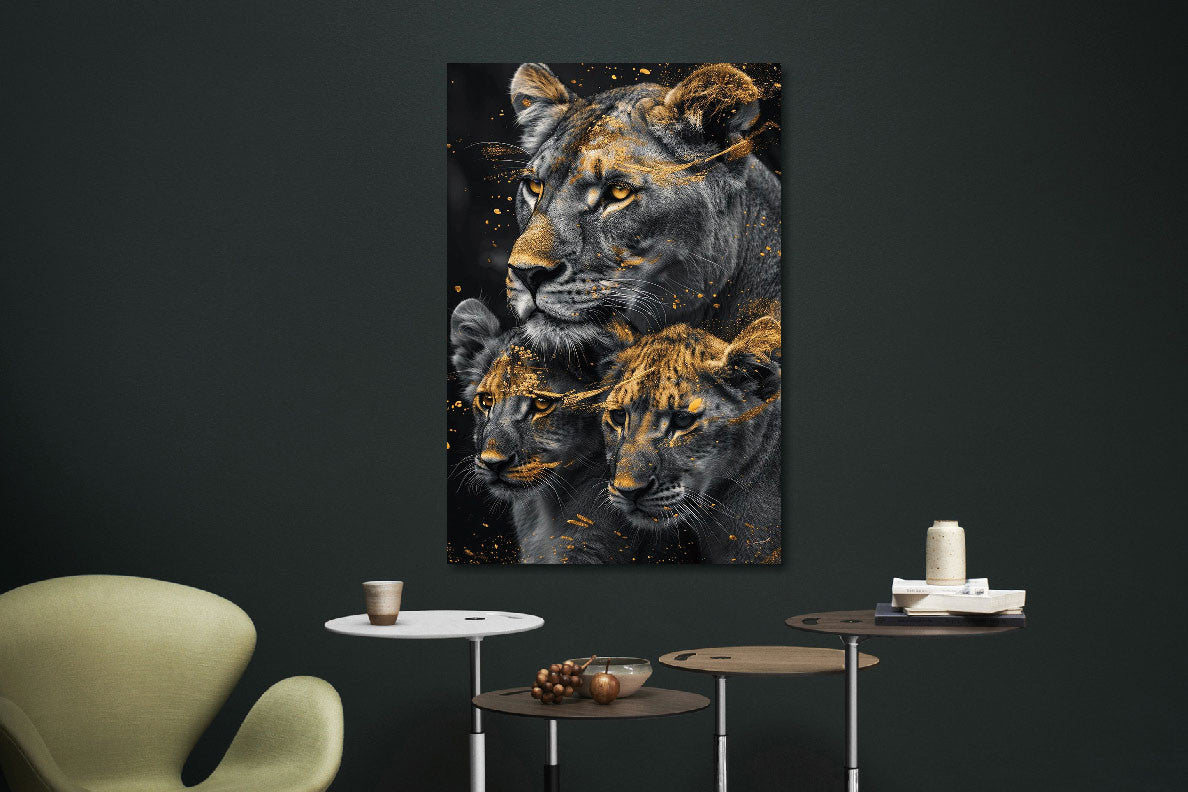 Glasbild «Tiger in goldenen Tönen» 80 × 120 cm – Ansicht 2