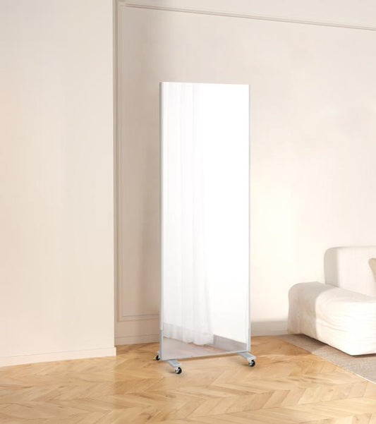 Spiegel zonder glas 100x180cm + lijst zilver op zwenkwiel