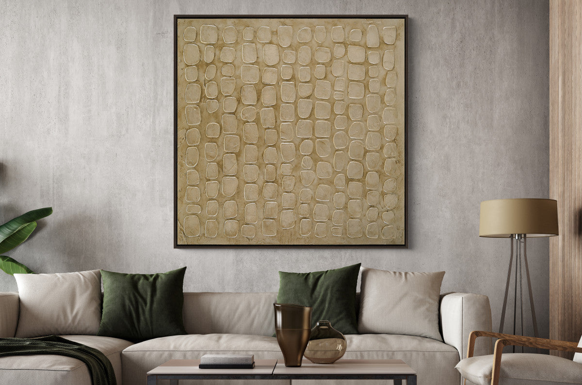 Ölgemälde «Goldenes Muster» 120 × 120 cm mit Rahmen, handgemalt