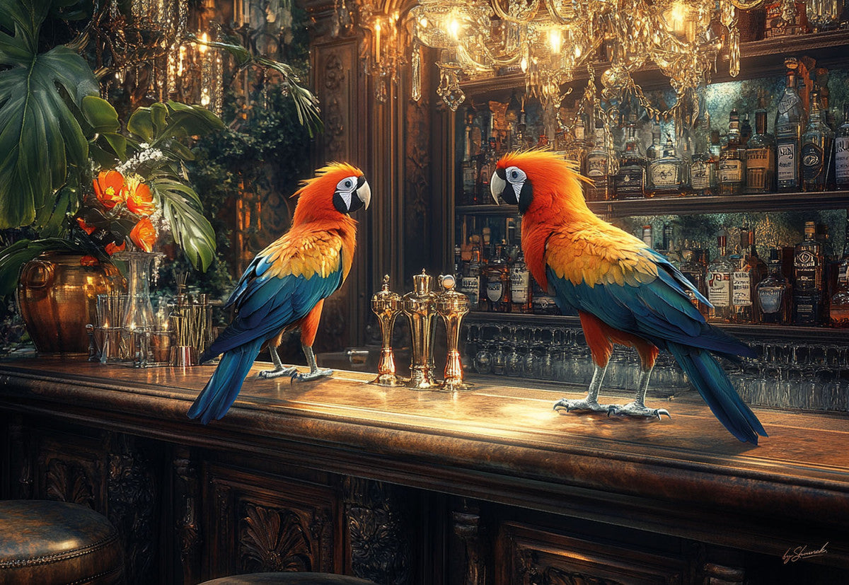 Glasschilderij 160x110cm Ara's aan de bar