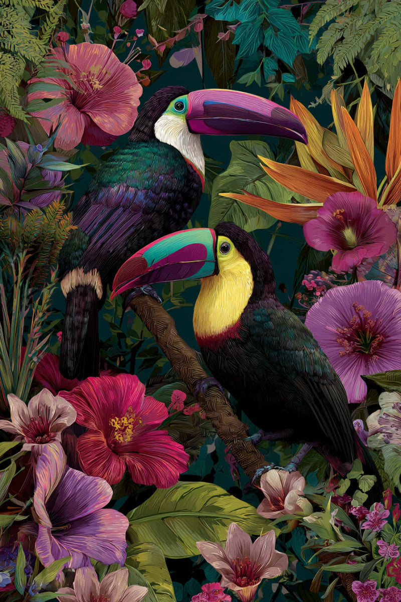Glasbild «Bunte Tukane» 80 × 120 cm