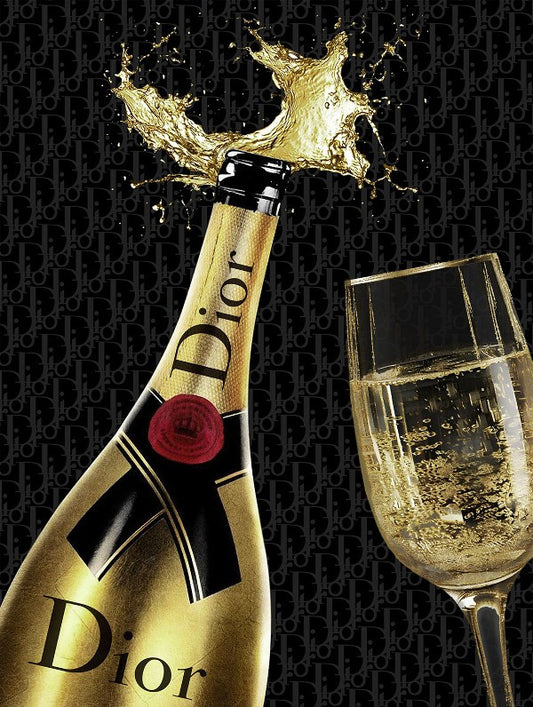 Glasschilderij met goudfolie 60x80cm Champagne