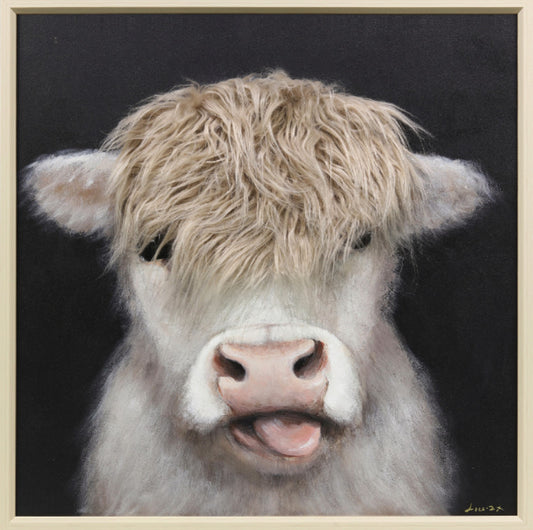 Ingelijst schilderij met imitatie bont 60x60cm Koe